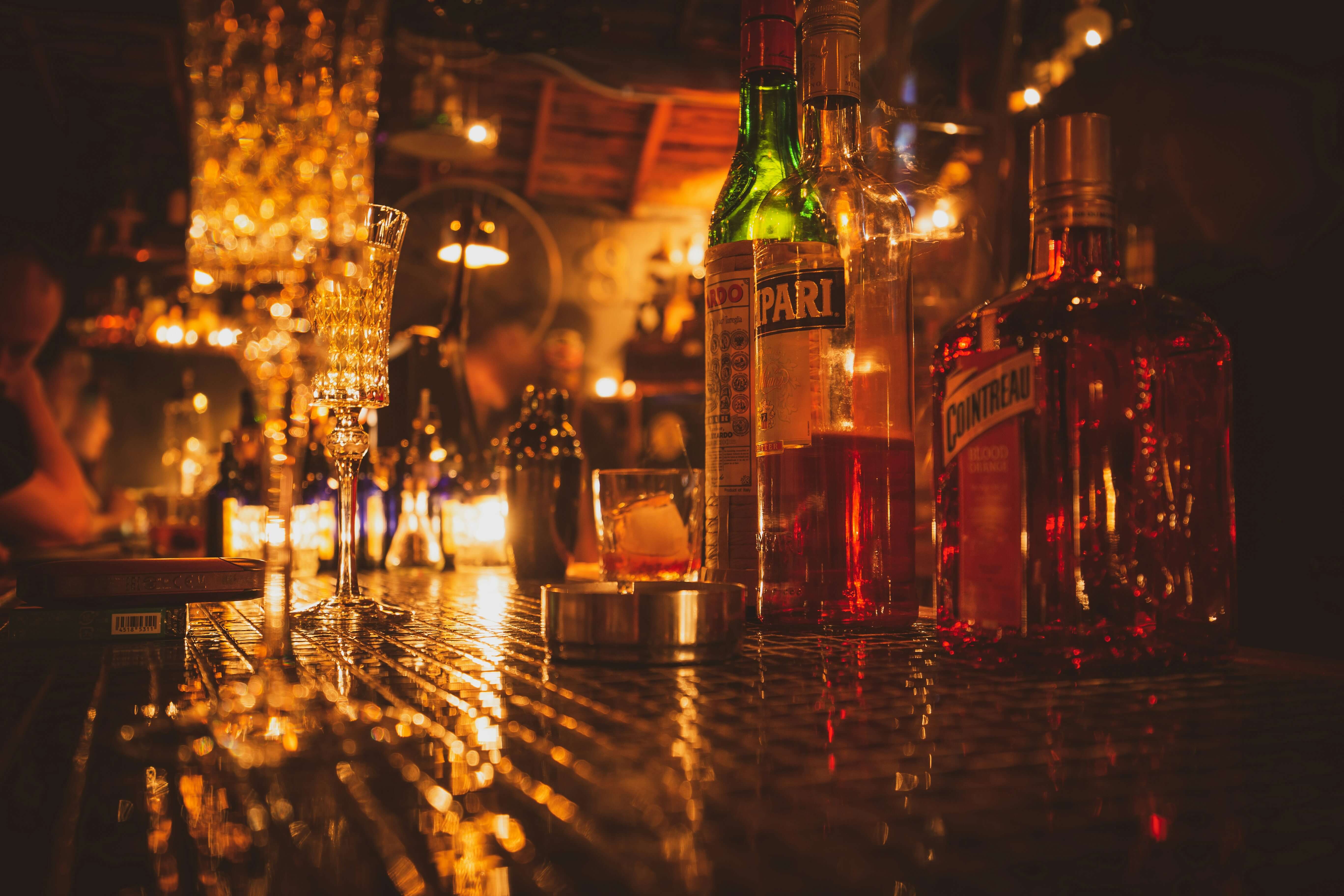 bottles on a bar